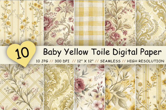 Baby Yellow Toile Digital Paper Pack