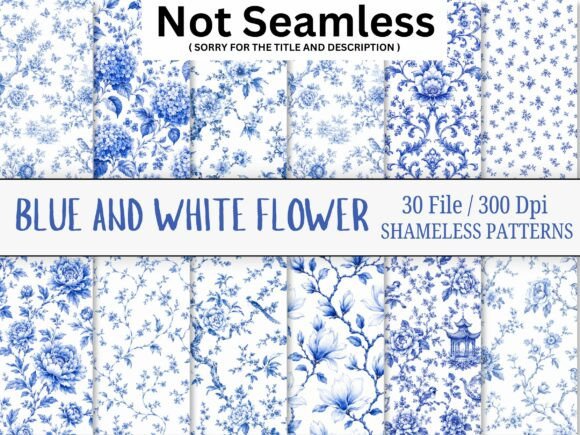 Blue and White Watercolor Flower Pattern