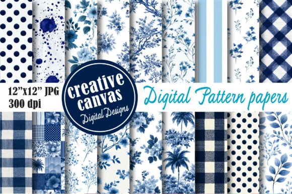 Blue Floral Seamless Pattern Bundle