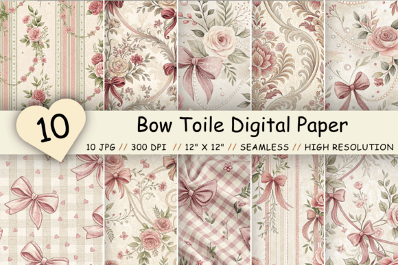 Bow Toile Digital Paper Pack: A Creative Resource for Vintage and Floral Designs