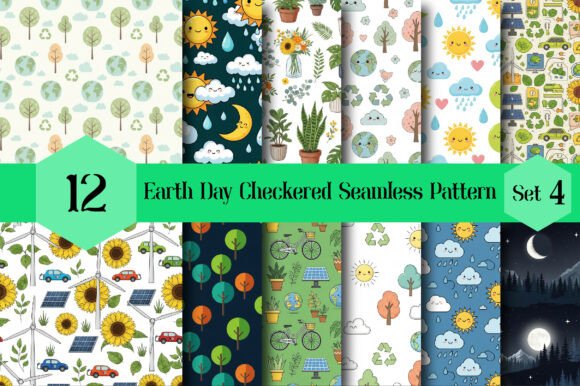 Earth Day Checkered Seamless Pattern