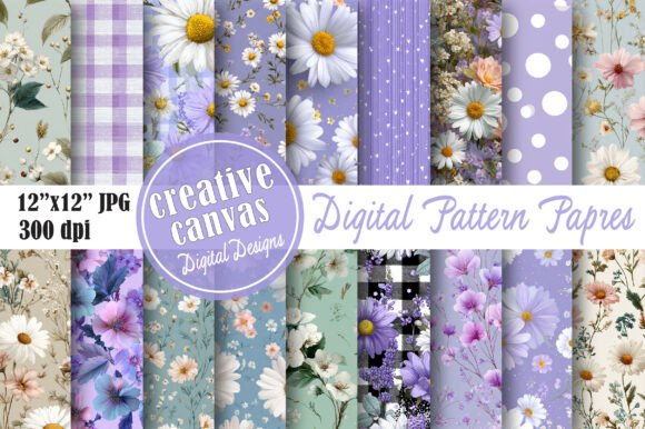 Lavender Daisy Digital Paper Bundle