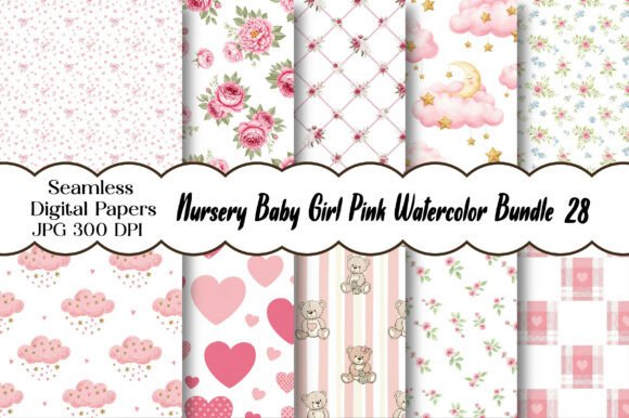 Nursery Baby Girl Pink Watercolor Bundle