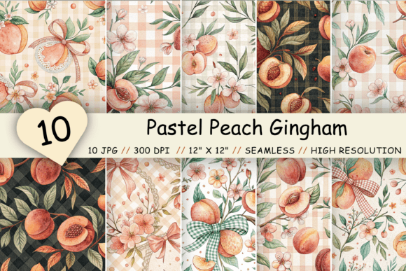 Pastel Peach Gingham Digital Paper for Creative Workflows