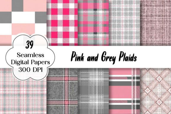 Pink and Grey Plaids Digital Paper Set
