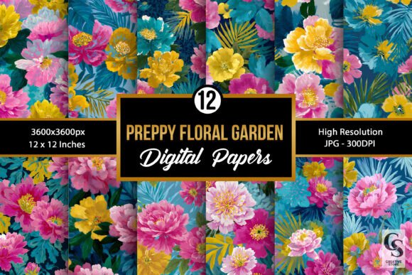 Preppy Floral Garden Digital Papers