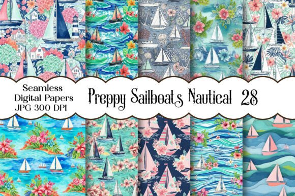 Preppy Sailboats Nautical Digital Paper: A Coastal Aesthetic for Creative Projects