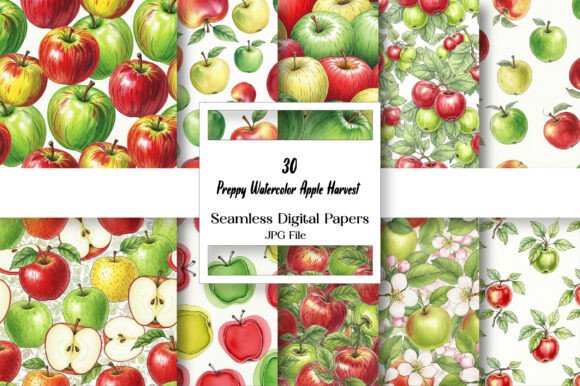 Preppy Watercolor Apple Harvest Pattern: A Digital Canvas for Autumn Creativity
