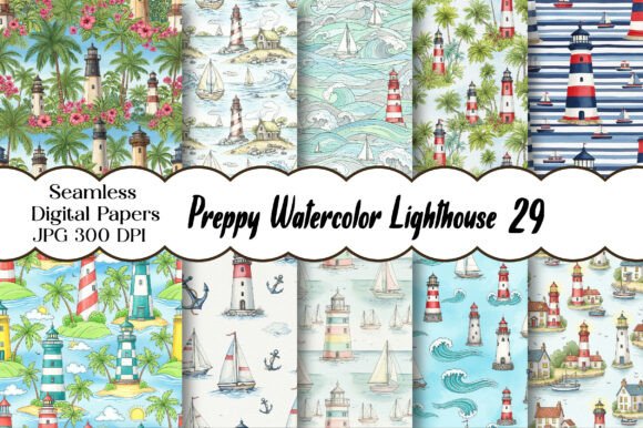 Preppy Watercolor Lighthouse Pattern: A Coastal Design Essential