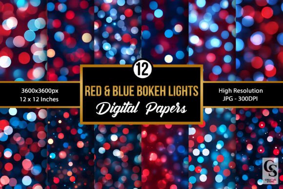 Red and Blue Bokeh Digital Papers
