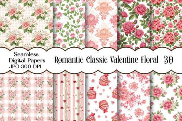 Romantic Classic Valentine Floral Digital Papers