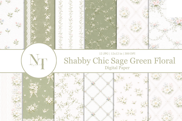 Sage Green Floral Digital Paper