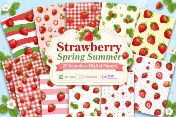 Strawberry Pattern Spring Summer Bundle: A Vibrant Addition to Your Creative Projects