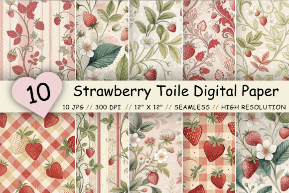 Strawberry Toile Digital Paper Pack
