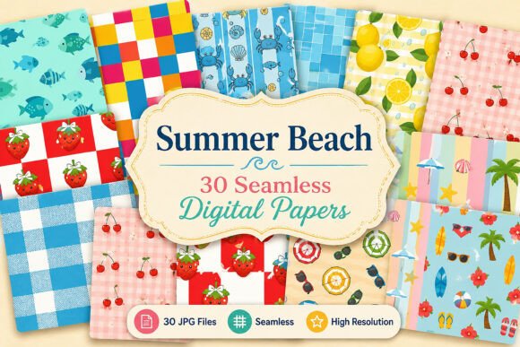Summer Beach Seamless Pattern Set