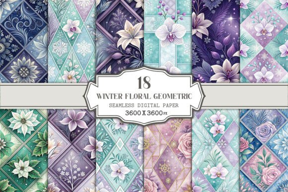 Winter Floral Geometric Seamless Pattern